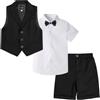 LOLANTA 4 Pezzi Bambini Ragazzi Abbigliamento Set Camicia + Papillon + Gilet + Pantaloni, Ragazzo Gentleman Nozze Smoking Cerimonia, Nero, 12-13 Anni, 170