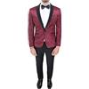 Evoga Abito Completo Uomo Sartoriale Tessuto Raso Damascato Floreale Vestito Smoking Elegante Cerimonia