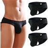 Faringoto Slip sexy da uomo traspirante U convesso a vita bassa mutandine (3 confezioni/5 pezzi), 3nero, Large