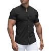 URRU Camicia da uomo aderente con colletto a fascia, a maniche corte, stile casual, con bottoni