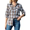 Aottori Camicetta Donna Quadri Elegante Camicia in Cotone Blusa a Maniche Lunghe Camicie Scozzese Flanella vestibilità Classica Blu Marrone L