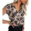 QIXING Top estivi da donna con scollo a V manica ad aletta vestibilità ampia camicette oversize camicie da lavoro casual 2026 abbigliamento da ufficio casual da lavoro, Fp Fiore Nero Cachi, M