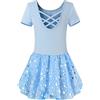 Mulnall Girls Ballet Leotards Dance Tutu Skirt Toddlers Dance Training Wear Dress Criss Cross Straps Back Shiny Sequin