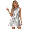 Allegra K Vestito Corto Effeto Metallizzato Donna Abito Vita Alta Senza Maniche Svasato con Cerniera Invisibile per Appuntamenti Night Club