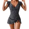 Generico Costume Intero Donna Nero Costumi da Bagno Interi Women's Spring/V Neck Lace Print Split Solid Color Swimsuit Tankini Donna Mare Curvy Slip Costume Vita Alta (Black,XXXL)