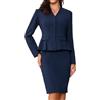 Allegra K Set da 2 pezzi, abito da donna a maniche lunghe senza colletto con peplo blazer e gonne a matita, Blu scuro, XL