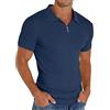 PrinStory Polo da uomo, a maniche corte, con chiusura lampo, per il tempo libero, elasticizzata, slim fit, Blu, S