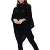FASHIONISM Poncho da donna lavorato a maglia grossa a 3 bottoni con colletto invernale mantello avvolgente lavorato a maglia scialle top caldo maglione casual, Nero , Taglia unica