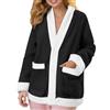 Duohropke Cardigan lungo da donna, oversize, morbido, vestaglia con scollo a V, in pile, per la casa, per l'inverno, da notte, a maniche lunghe, in flanella, Nero , XXL