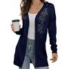 GRECERELLE Summer Cardigans for Women UK Lightweight Lace Hollow out Knit Soft Long Sleeve Open Front Beach Coverups Ladies Solid Color Sun Protection