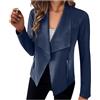 Cicilin Giacca da donna in finta pelle scamosciata, aperta sul davanti, a maniche lunghe, casual, cardigan, giacca blazer, blu navy, L