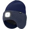 ATNKE LED Illuminato Berretto Cappello con Paraorecchie,USB Ricaricabile 4 LED Corsa Cappello Lampada Invernale Calda Pile Foderato Lavorato Beanie Regali per Uomo e Donna/Navy Blue