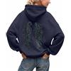 Generisch Felpa con cappuccio nera con ali di paillettes, oversize, con cappuccio con ali glitterate, a maniche lunghe, larga, felpa hip hop, danza grigia, per il tempo libero, sport, stile streetwear