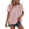 CMTOP Camicia Donna Estiva Manica Corta Elegante Girocollo Blusa Boho Pizzo Maglietta Casual Loose Tinta Unita Tunica Shirt Top (Rosa, S)