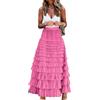Gratoryna Gonna Lunga da Donna in Tulle, Linea A, con Volant, a Vita Alta, a Strati, Sottoveste, Rosato., M