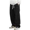 Generico Pantaloni Velluto Uomo Kirakuko Pantaloni Giapponese A Coste Uomo Streetwear con Tasca, Larghi con Coulisse Elastica Pantalone Palestra, Nero L