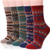 EBMORE Calzini in Lana Merino, Calze Termiche Spugna Invernali Donna per Lavoro - 5 Paia Regalo (Nordico)