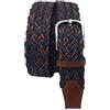 ESPERANTO Cintura intrecciata uomo donna con treccia cotone e cuoio, puntali vera pelle e fibbia nichel free anallergica 3,5 cm (Blu-Marrone, Tg 52- LUNG TOTALE 120 CM-GIROVITA 105 CM)