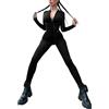 KBOPLEMQ Tuta aderente da donna, con chiusura lampo, per yoga, a maniche lunghe, con scollo a V, tutina sportiva, Nero , S
