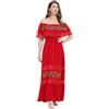 IMEKIS Abito messicano da donna con spalle scoperte floreali ricamate, linea ad A, con volant, maxi abito estivo da spiaggia, per feste di morte, Halloween, Carnevale, Colore: rosso, XL