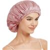 Hat Hut 22 Momme - Cuffia da Notte in Seta per Dormire, 100% Seta di Gelso, Silk Bonnet per Capelli Ricci, Traspirante e Regolabile, Doppia Cuffia (IT, Testo, Taglia Unica, Rosa)