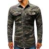 Rrongwn Camicia in jeans mimetica da uomo, in cotone elasticizzato, in stile vintage, per attività all'aria aperta, casual, casual, casual, casual, casual, con chiusura a bottoni, mimetico, XXXL