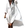 Generico Camicia Copricostume Donna Mare Lungo Curvy in Cotone Leggero Vestito Spiaggia Elegante con Maniche Lunghe e Bottoni Abito da Bagno Protezione Solare Tunica Oversize Estivi per Vacanze Hawaiano