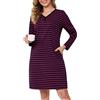 Lovasy Camicia da Notte in Cotone Donna Invernale Maniche Lunghe | Abito da Notte Allattamento con Scollo a V Righe Pigiama Vestaglia Bottoni Davanti con Tasche