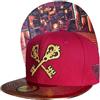 Capiche [99+ Varianti] Cappellino Snapback per Bambini Hidden Room - Cappello Rosso con Ricamo di Chiavi Incrociate Dorate, Visiera Marrone Metallizzata, Grafica sottovisiera Camera