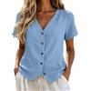 Generico Gilet da Donna Elegante in Lino Cotone - Blusa di per Vacanze al Mare da Donna, Scollatura a V, Maniche Corte, con Bottoni, Camicia Casual Estiva per Ufficio E Vacanza Occasioni Formali