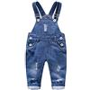 KIDSCOOL SPACE KIDSCOOL Salopette Jeans Bambino, Denim Strappato con Bavaglino | Salopette neonato in denim, tuta unisex strappata e consumata, fodera a quadretti, outfit morbido
