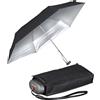 Knirps Ombrello tascabile da viaggio, piccolo, leggero, a righe, Nero con rivestimento argentato, protezione dai raggi UV, dal calore, 93