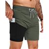 TARAINYA Costume Uomo Mare Zip 2‑in‑1 Estate Verde Militare 3XL