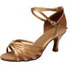 Generico Scarpe da Ballo Latino Americano per Donna 34-42 EU con Tacco 7 cm e Fibbia Tacchi Heels Dance Scarpe Danza Elegante Sandali Estive Comode Casual per Tango,Jazz, Cerimonia, Festa, Sera,Marrone,42
