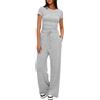 Crazy Bean Tuta Donna Completa Sportiva Estiva Elegante con Coulisse a Vita Alta, Top a Manica Corta e Pantaloni, Grigio Chiaro, XL