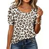 Rapbin Camicetta da donna a maniche corte, elegante, con scollo asimmetrico, estiva, con bottoni, stile casual, taglie dalla S alla XXL, motivo leopardato, M