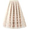 Generisch Gonna a pieghe da donna in chiffon con volant Gonna lunga a vita alta, beige., L