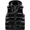 SWJGLITTR Gilet invernale da uomo metallizzato lucido imbottito senza maniche con cerniera cappotto con cappuccio caldo all'aperto spessa giacca di lusso gilet, nero, XXX-Large