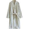 Generisch Accappatoio lungo da donna in tessuto di spugna a righe - Vestaglia morbida con collo sciallato e cintura | Accappatoio assorbente per spa e benessere, Stil_e03 verde, M