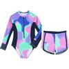 JiAmy Costume da bagno per ragazze, set di due pezzi, protezione solare UV, maniche lunghe, rash guard, maglietta con pantaloncini, costume da bagno stampato tie-dye, per ragazze adolescenti 7-12 anni