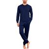 Litherday Pigiama Uomo Invernale Cotone Lungo Maniche Lunghe Collo Rotondo Completo 2 Pezzi con Pantaloni con Polsini (Bleu Marine, M)