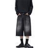 Generisch Jeans da uomo a tre quarti, stile vintage, bermuda, pantaloni in jeans corti, in tinta unita, in denim, oversize, per il tempo libero, con tasca, estivi, pantaloni in denim, Nero , XXL