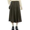 Cuteighteen Gonna lunga a quadri da donna con tasche, casual, vintage, a vita alta, plissettata, svasata, in lana, tartan, Marrone, M
