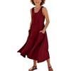 Mjjsk Vestito estivo da bambina, senza maniche, in cotone e lino, traspirante, morbido e confortevole, maxi prendisole con tasche