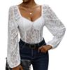 SHEKINI Body Donna Pizzo Maniche Lunghe Sbuffo Sottile Bodysuit a Rete Scollo a Cuore Maniche a Lanterna Trasparente Tulle Tops