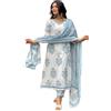 Sambhav Quilt Hub Set da donna in cotone indigo con kurta stampata a mano a blocchi e pantaloni con dupatta, bianco, X-Large