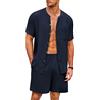 Ekouaer Pigiama Cotone da Uomo con Manica Corta e Pantalone Primavera Estate Set per Dormire Bottoni T-Shirt Traspirante, Blu Navy, XL