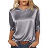 Generic Top con maniche a 3/4 da donna UK raso girocollo camicette da donna in seta casual eleganti camicie lucide lisce t-shirt basic autunno inverno tinta unita tunica top ufficio lavoro pullover, grigio, M