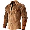 Generico Camicia Uomo Elegante Camicia Western Stile Cowboy con Frange Decorazione per Casual da Festival Musicale Country con Bottoni e Maniche Lunghe (Brown, M)