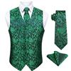 Enlision Gilet Uomo Verde Elegante Nozze Paisley Panciotto Jacquard Gilet da Abito Cravatta e Fazzoletto Set per Festa Sposa XL